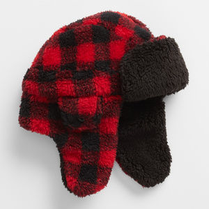 Gap Kids Factory NWT Red Black Plaid Sherpa Trapper Hat S/M